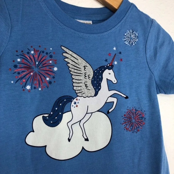 NWT Hanna Andersson shirt blue short sleeve 4th of July unicorn 18-24 months - Picture 5 of 7